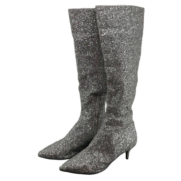 N/A Shoes - Women's Size 10 Sparkly Silver Knee-High Pointed Stiletto 3" High Boots